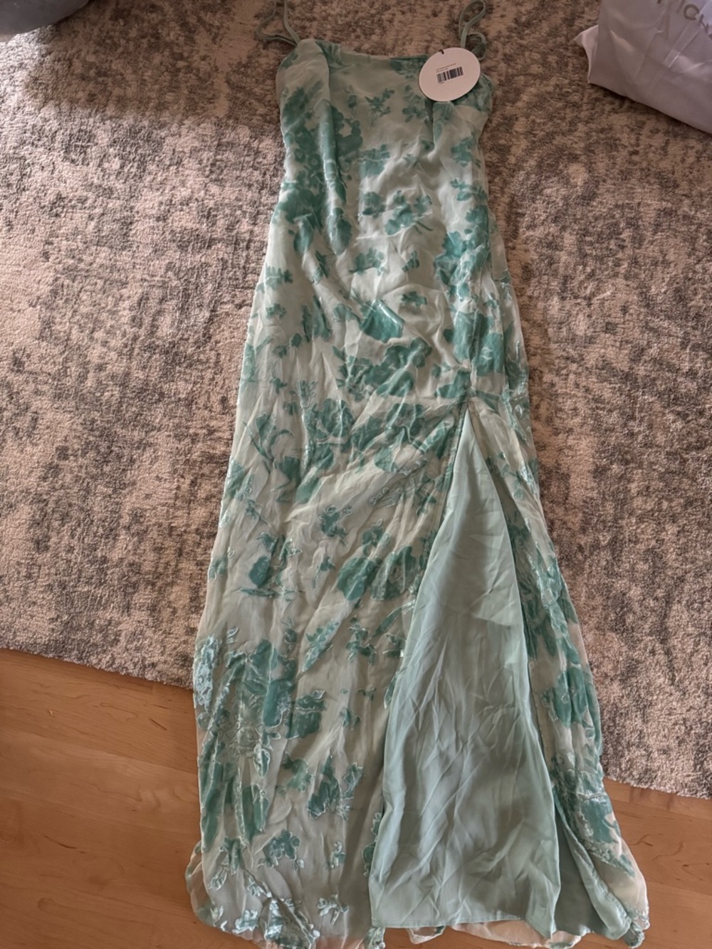 Princess Polly Mint Green Floral Maxi Slip Dress with Thigh Slit
